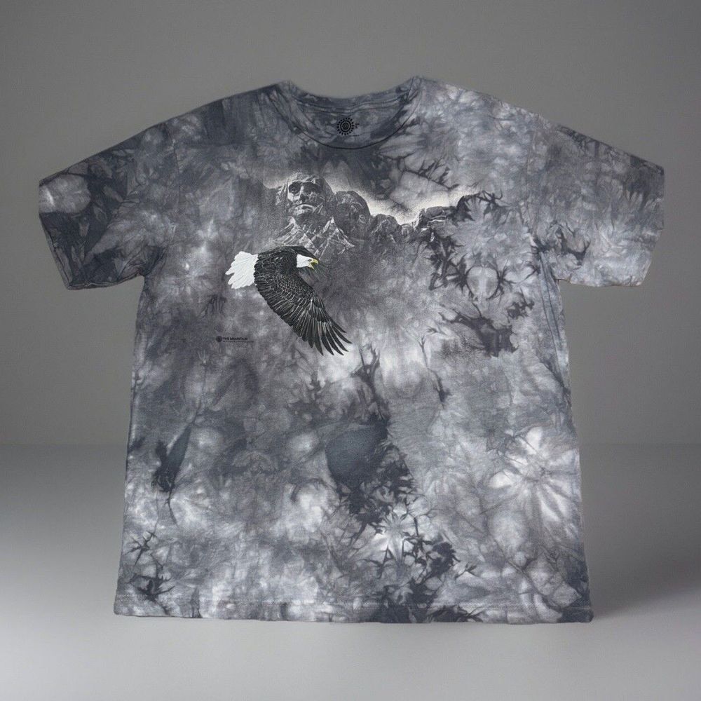 The Mountain Mount Rushmore Shirt Grey Tie‎ Dye Bald Eagle USA Large
